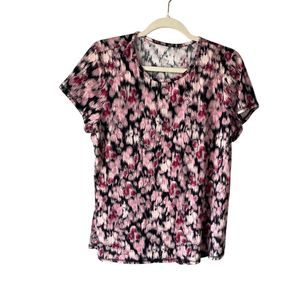 J. Jill Progress Shirttail Tee Pink Black Abstract Pima Cotton Top MP Petite